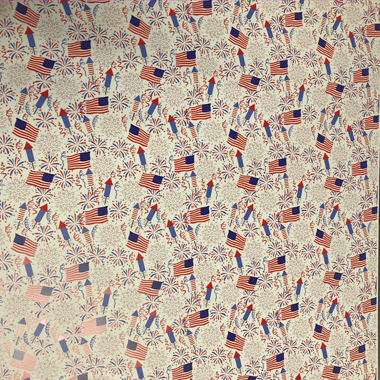 USA Flags & Fireworks 12x12 Patterned Vinyl Sheet