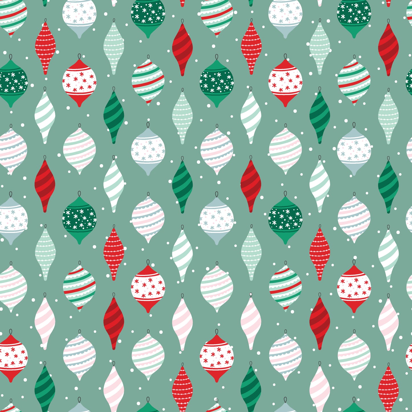 Red, Green & White Ornaments 12x12 Patterned Vinyl Sheet