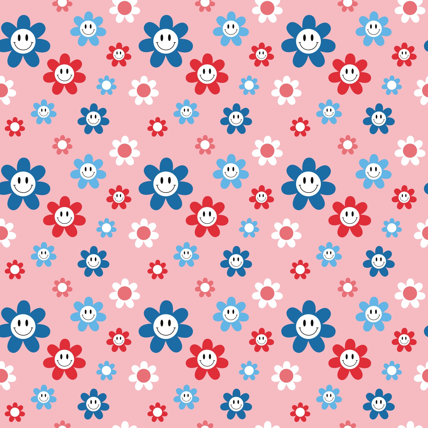 Red, White & Blue Smiling Daisies 12x12 Patterned Vinyl Sheet