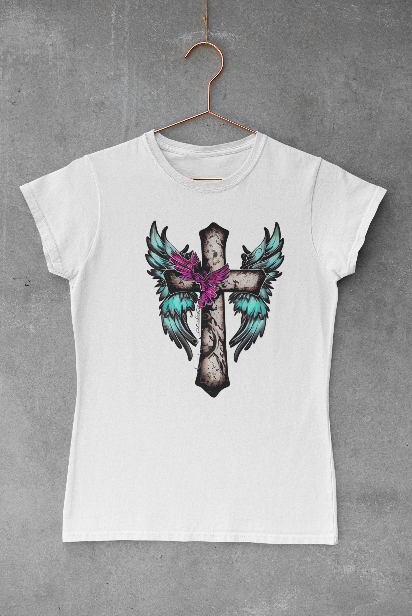 Cross with Blue Wings Transfer