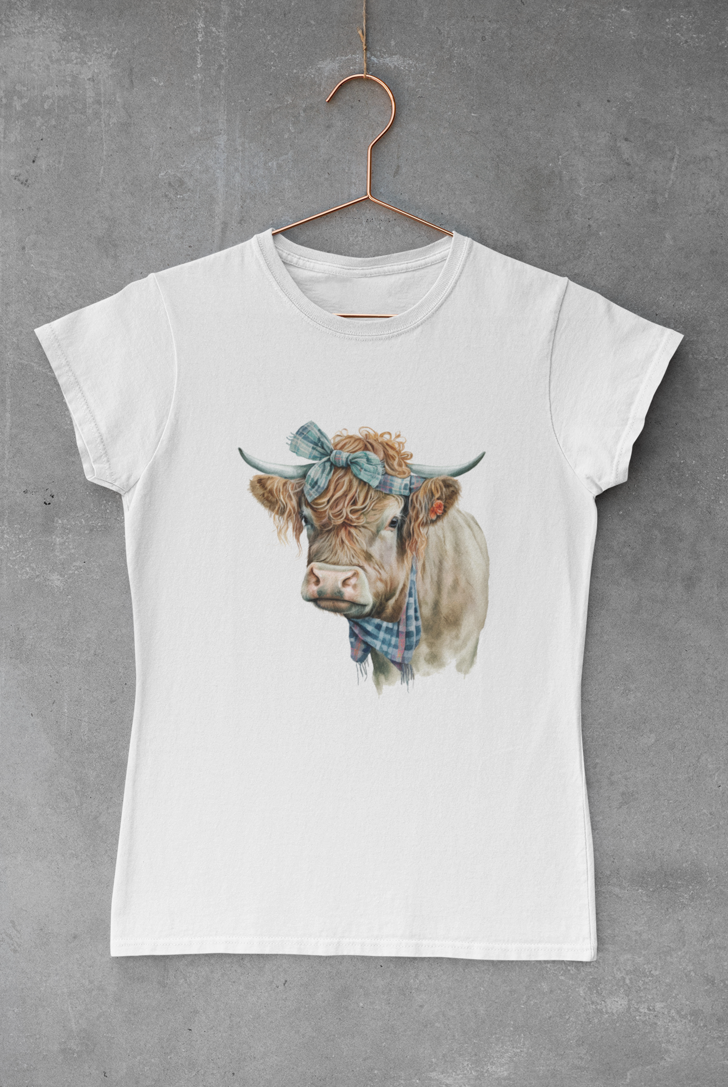 Rustic Highland Cow Blue Bandana Transfer
