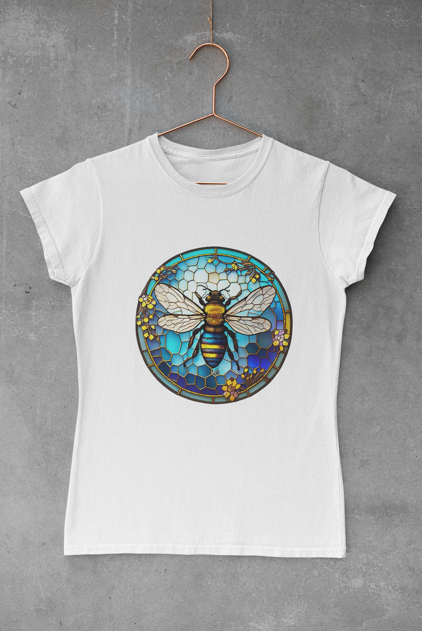Stained Glass Blue Bee Transfer