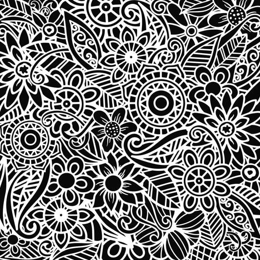 Black Floral Mandala 12x12 Patterned Vinyl Sheet