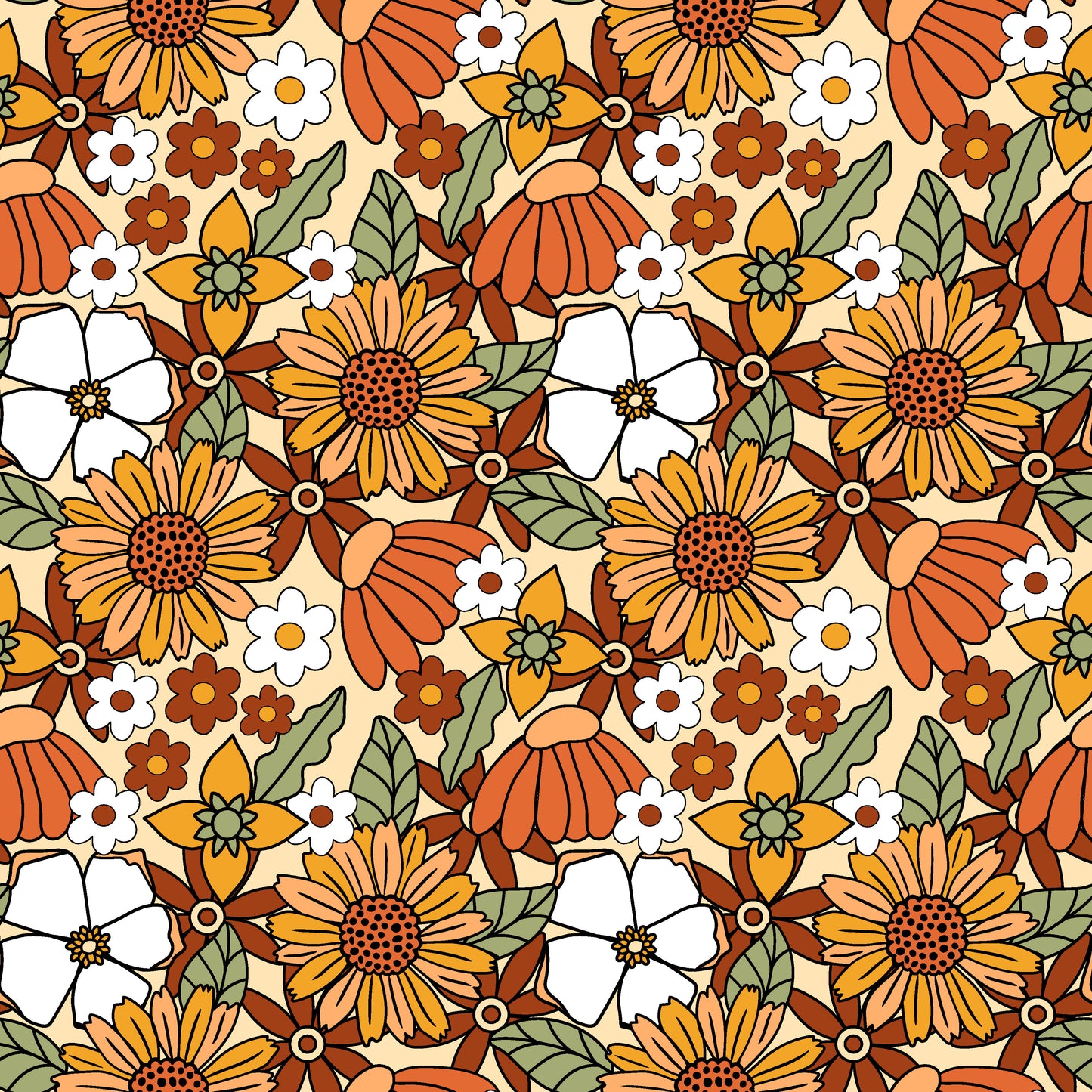 Boho Field of Flowers 12x12 Patterned Vinyl Sheet