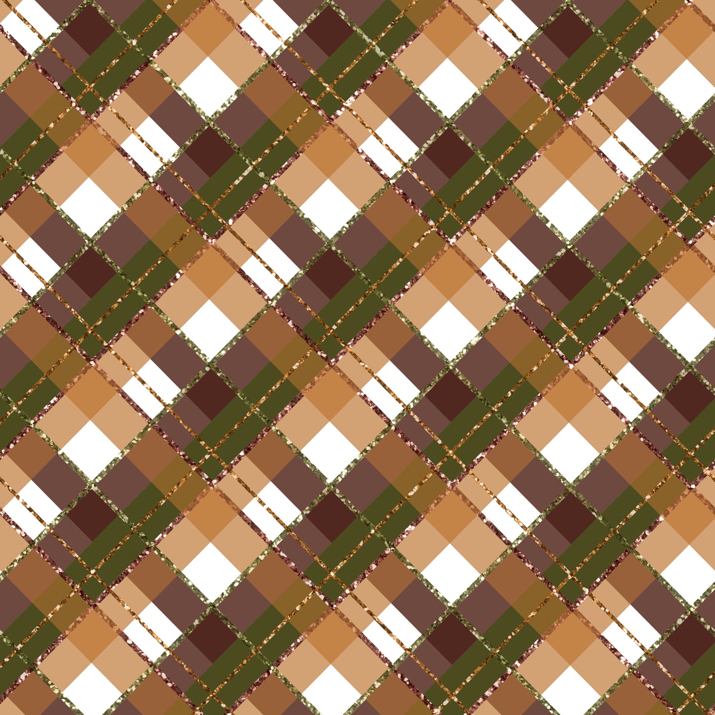 Brown, Green & Glitter Plaid V.2 12x12 Patterned Vinyl Sheet