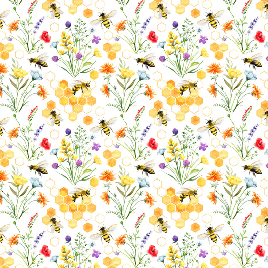 Bumble Bees & Wildflowers 12x12 Patterned Vinyl Sheet
