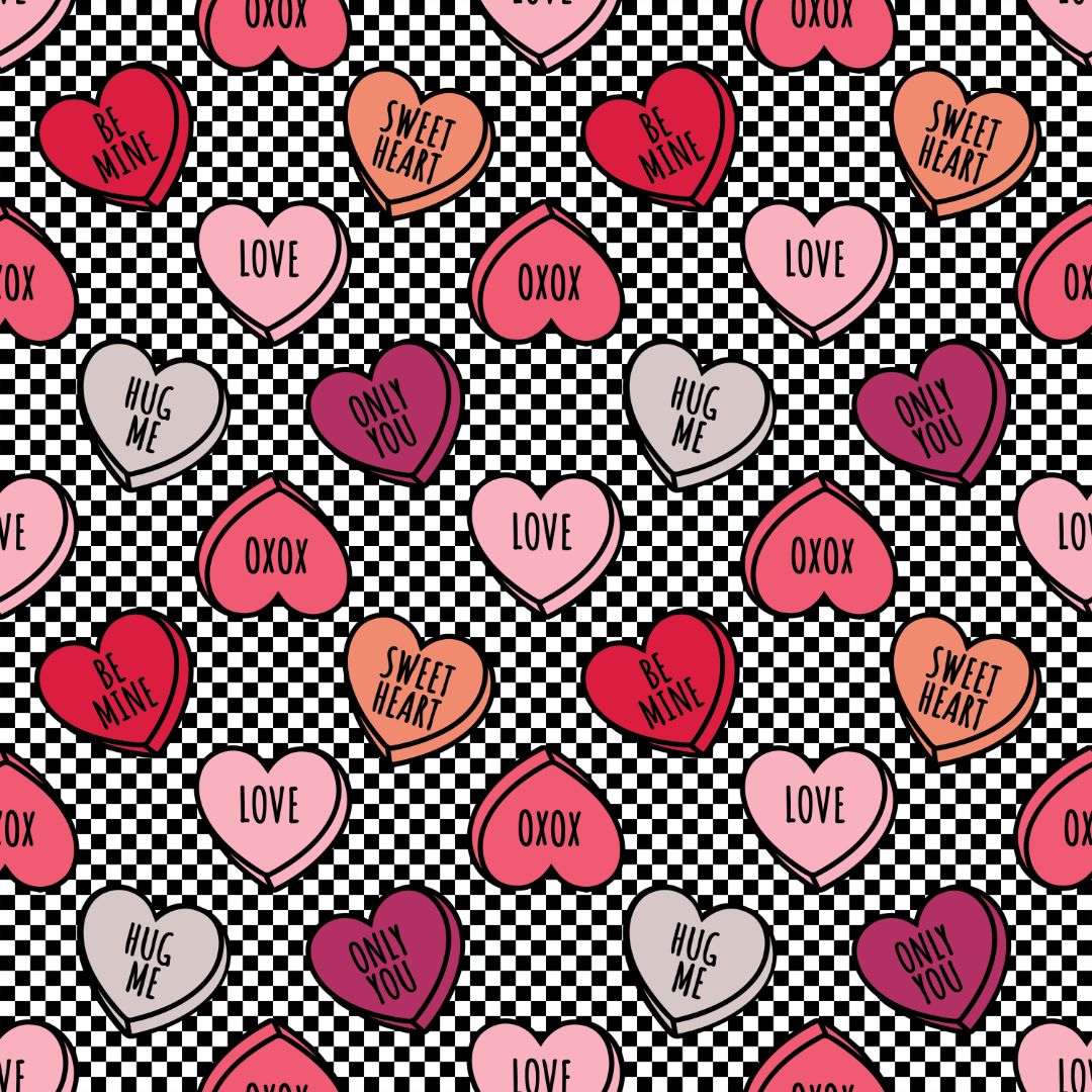 Checkerboard Conversation Hearts 12x12 Patterned Vinyl Sheet