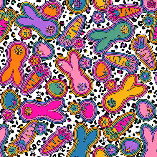 Colorful Bunny, Eggs & Leopard Print 12x12 Patterned Vinyl Sheet