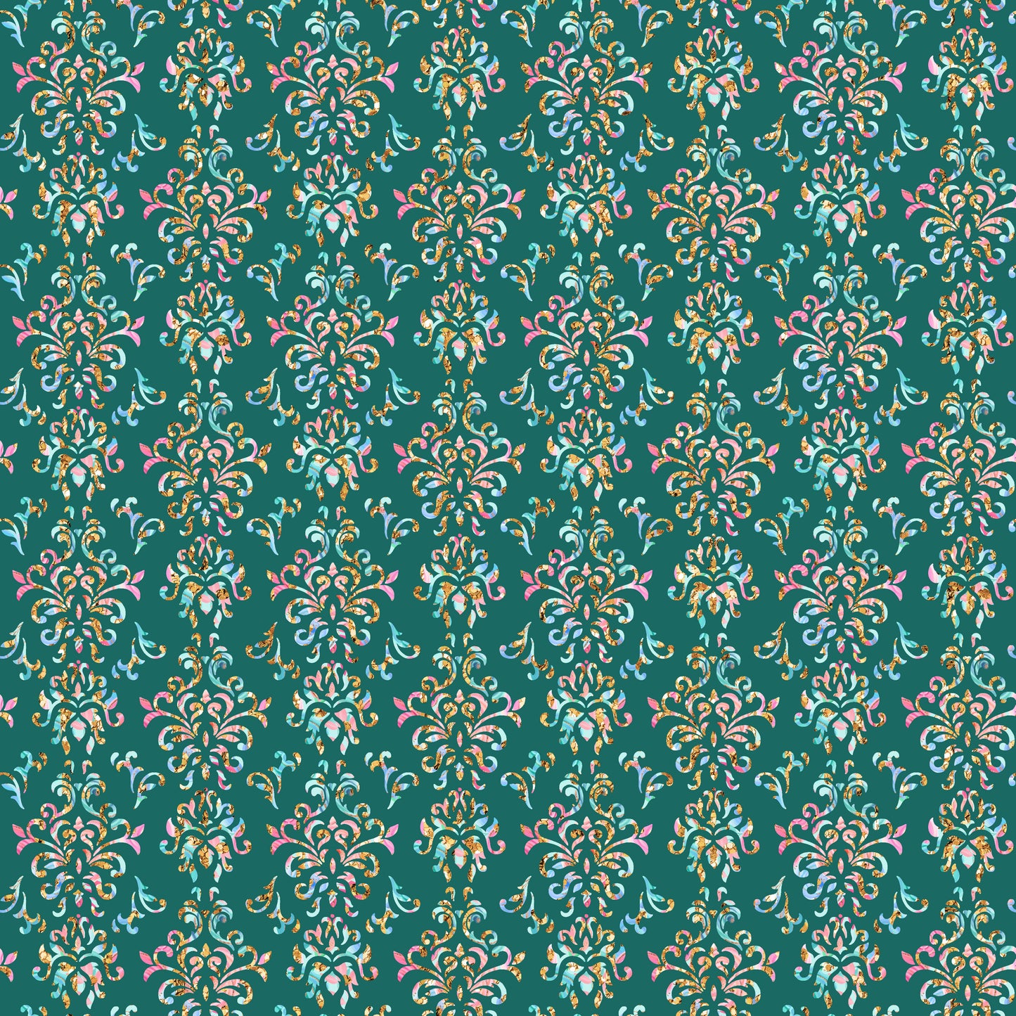Colorful Flourishes on Green Background 12x12 Patterned Vinyl Sheet