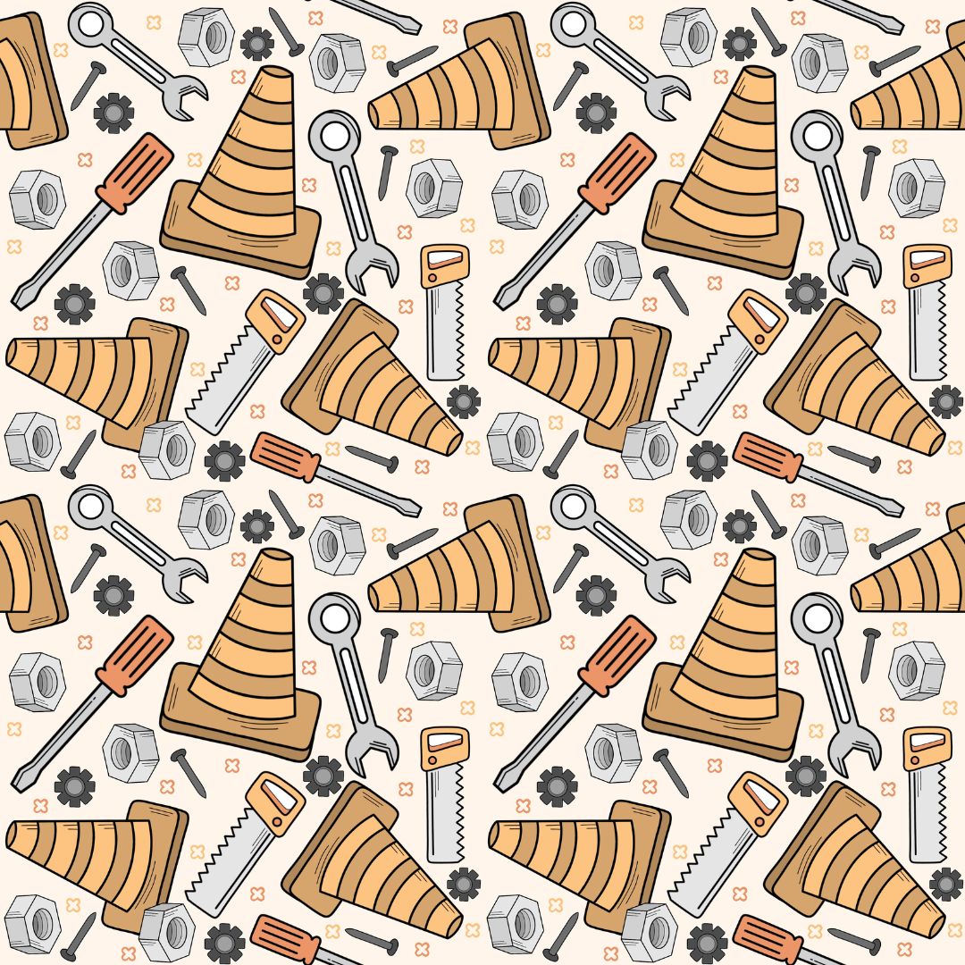 Construction Cones & Tools 12x12 Patterned Vinyl Sheet