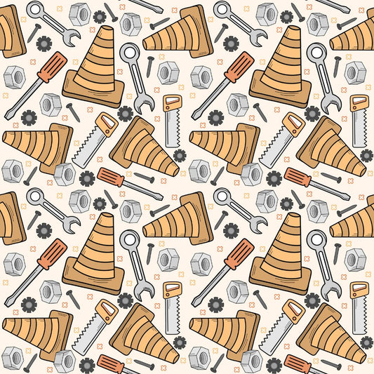 Construction Cones & Tools 12x12 Patterned Vinyl Sheet