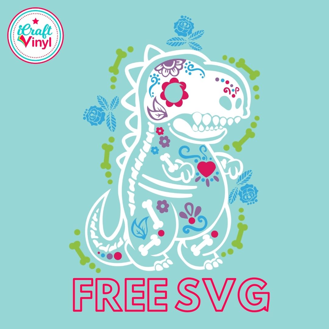 FREE SVG: Cute Skeleton Dinosaur