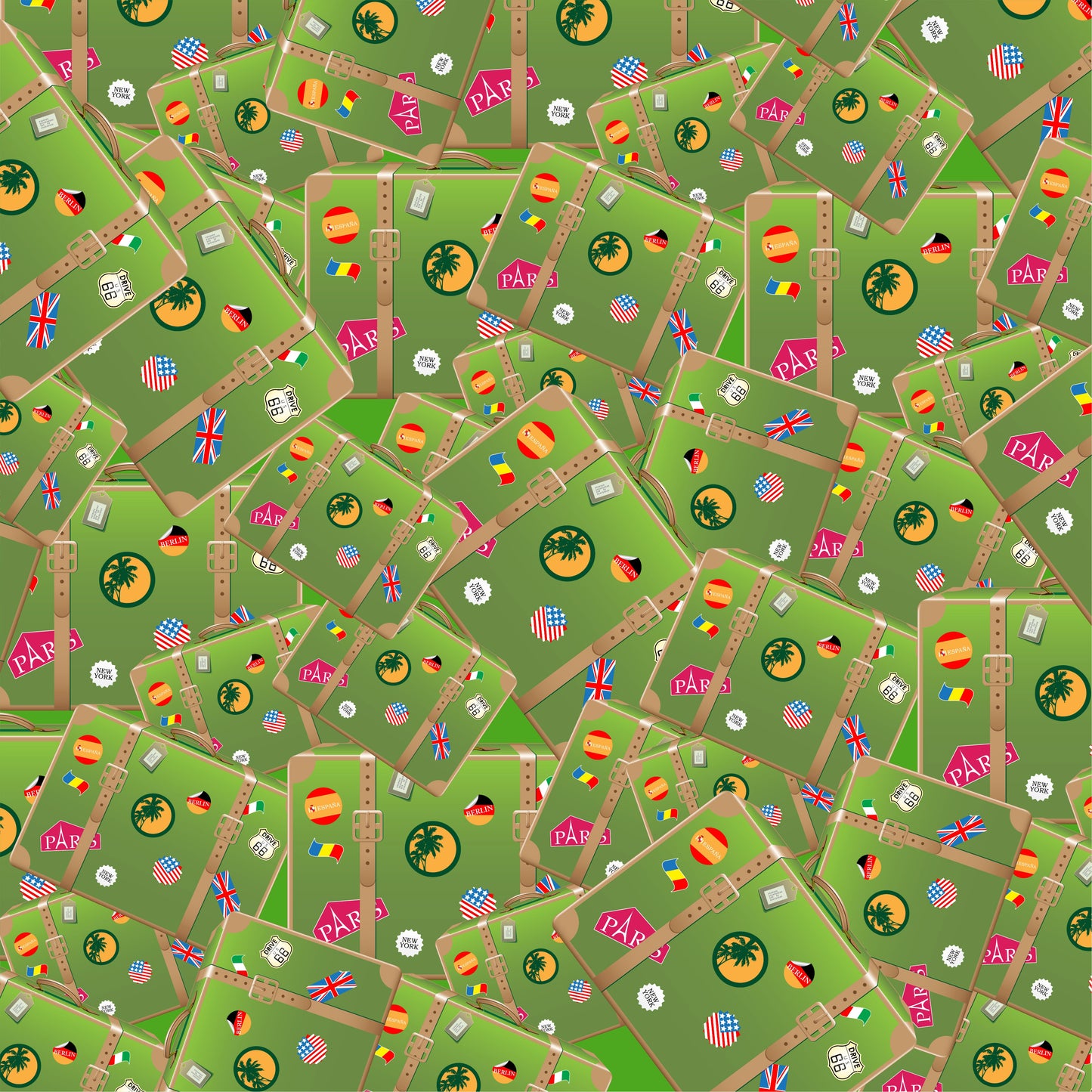 Green Suitcases 12x12 Patterned Vinyl Sheet