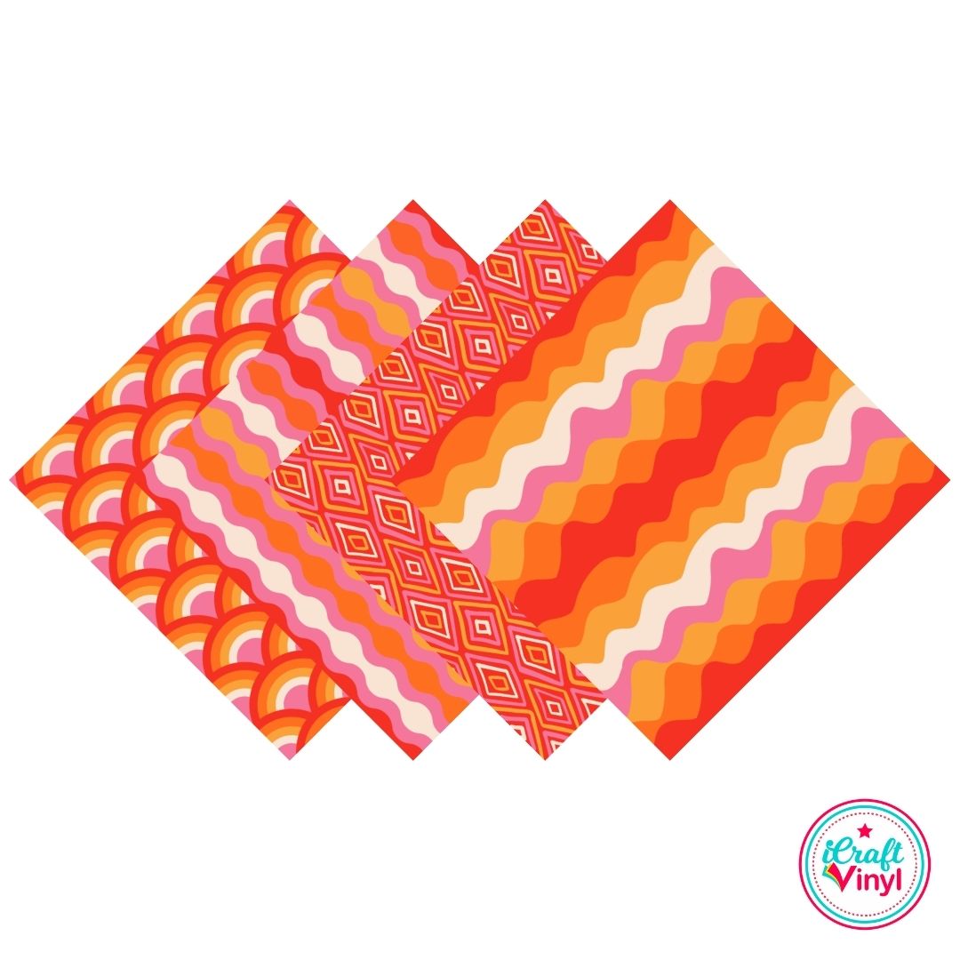 Groovy Pink & Orange Patterned HTV Pack
