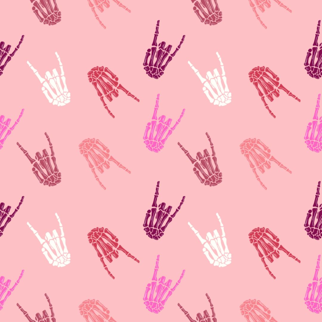 Pink Skeleton Rocker Hands 12x12 Patterned Vinyl Sheet