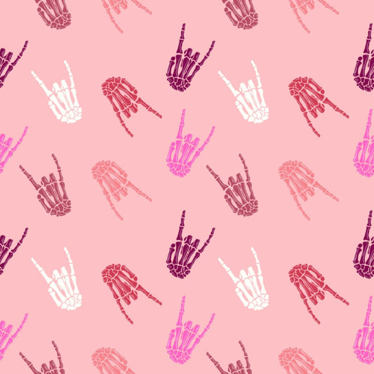 Pink Skeleton Rocker Hands 12x12 Patterned Vinyl Sheet