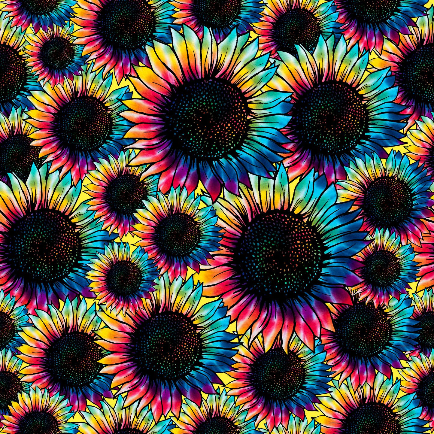 Rainbow Tie-Dye Sunflowers 12x12 Patterned Vinyl Sheet