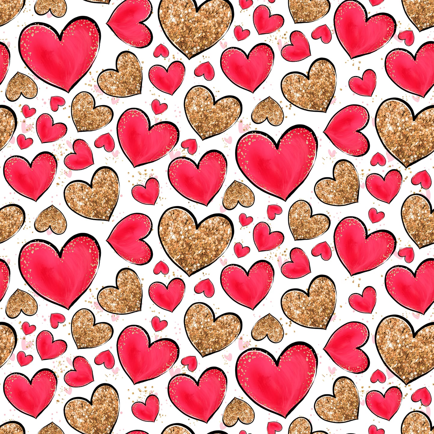 Red & Faux Gold Glitter Hearts White Background 12x12 Patterned Vinyl Sheet