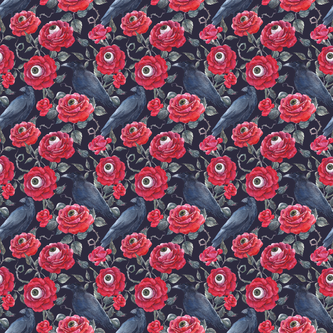 Spooky Red Roses & Ravens 12x12 Patterned Vinyl Sheet