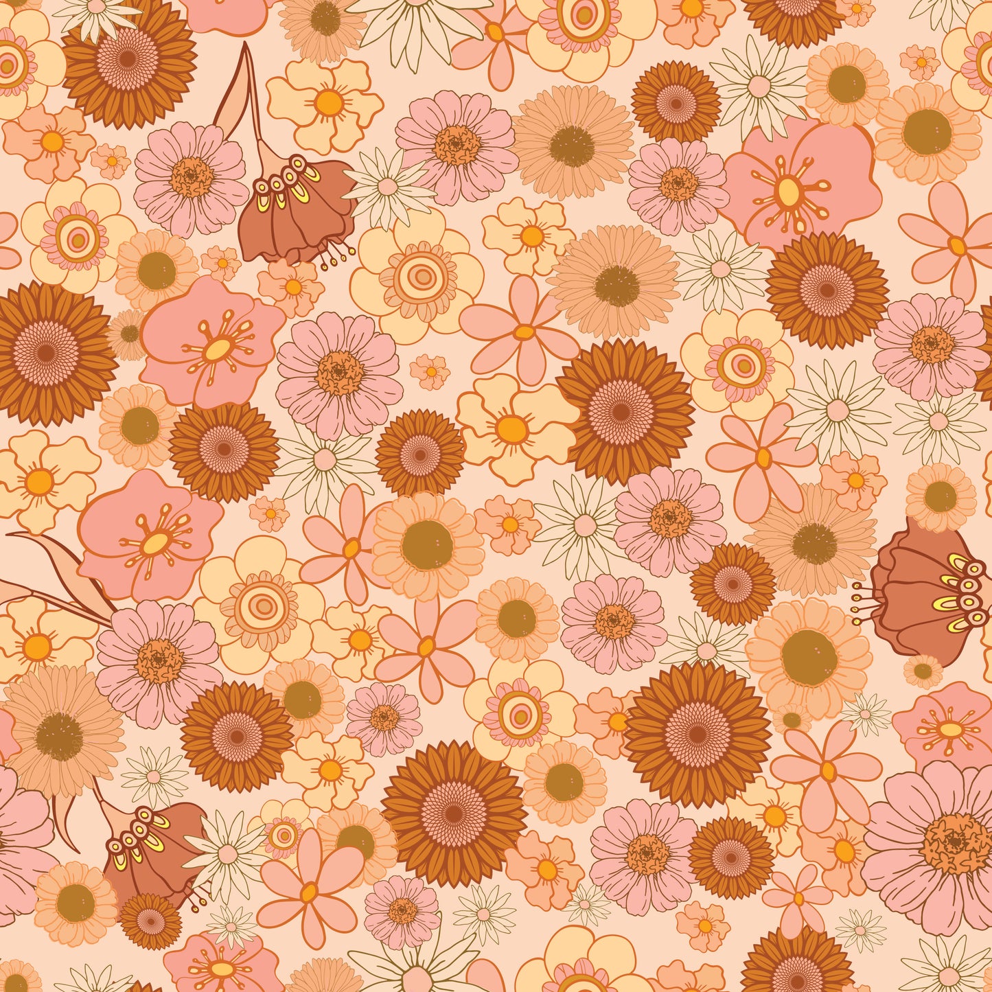 Retro Flower Power 12x12 Patterned Vinyl Sheet