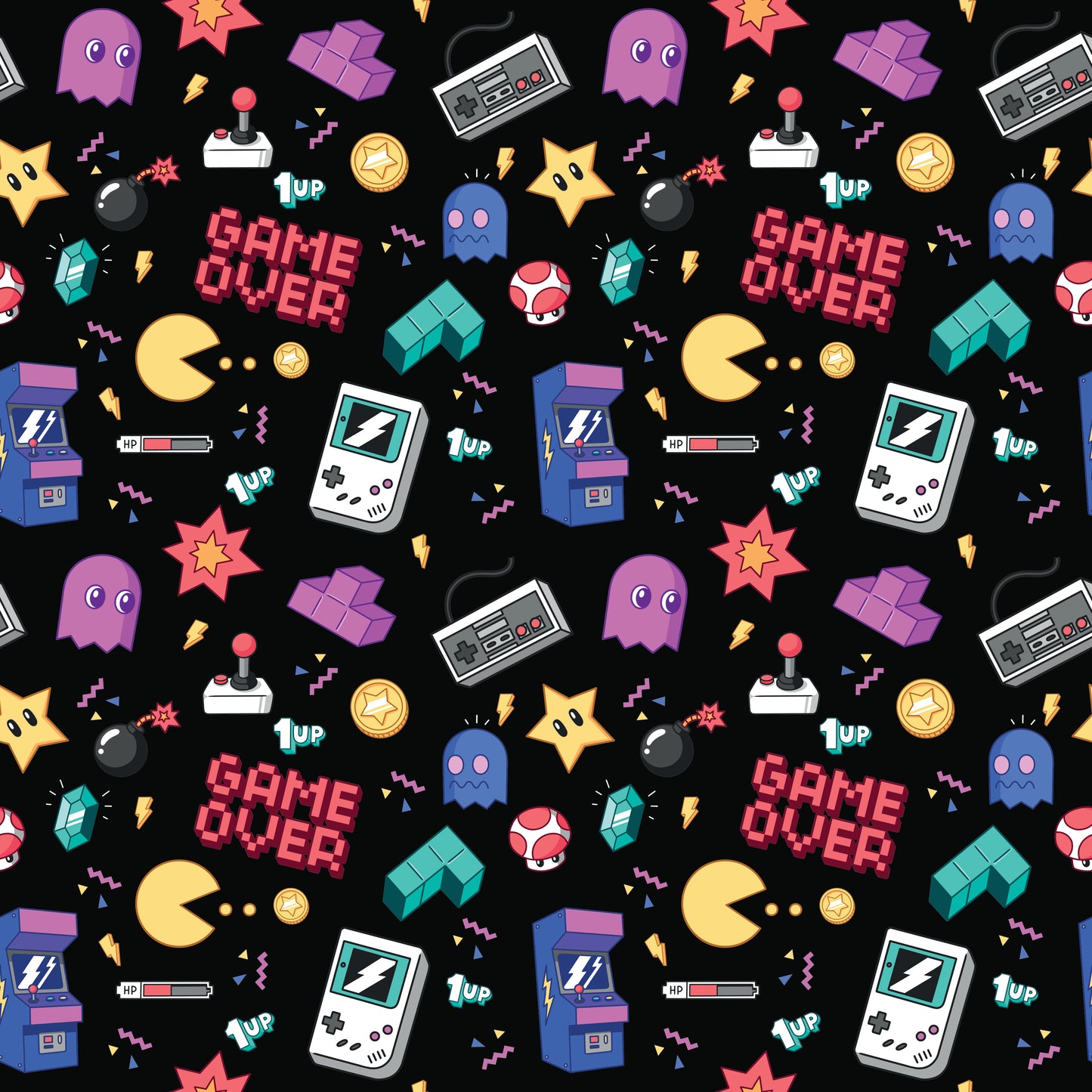 Retro Video Games 12x12 Patterned Vinyl Sheet