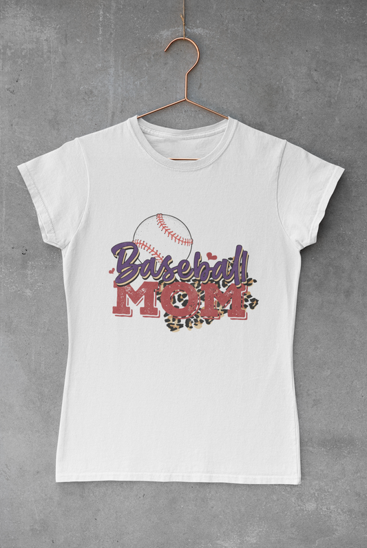 Purple Baseball Mom Leopard Print Transfer