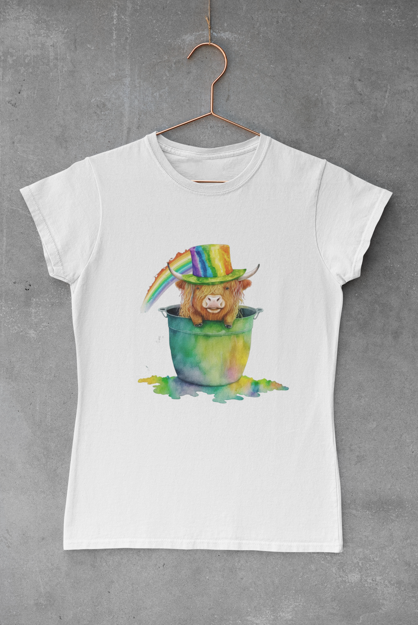 Highland Cow St. Patty Rainbow Transfer