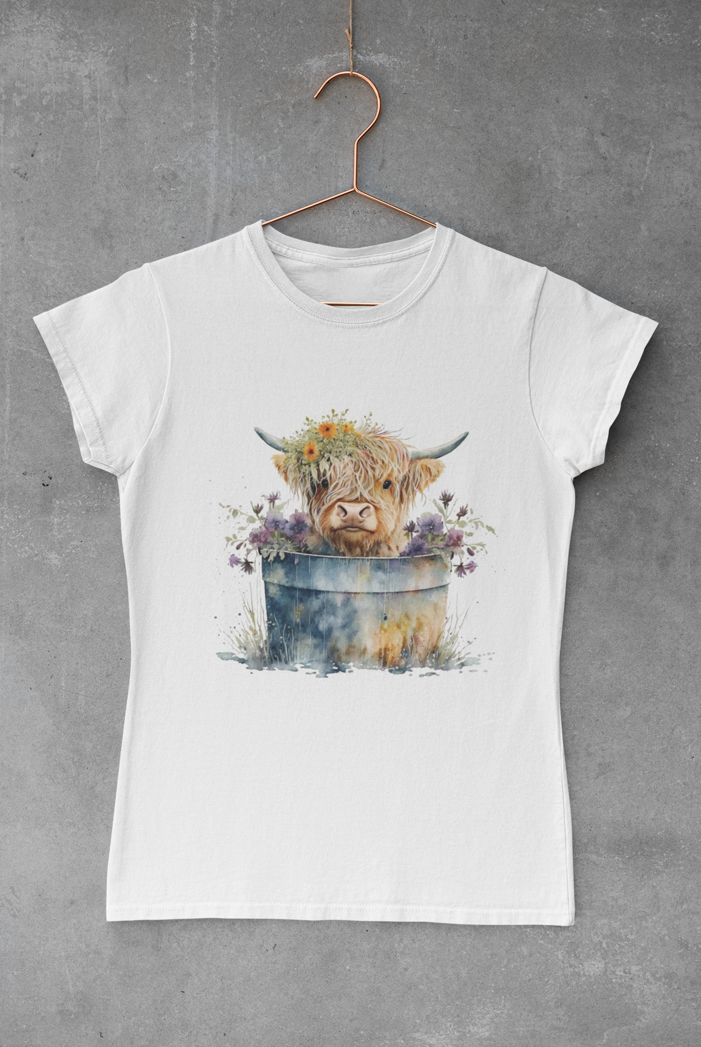Highland Cow Purple Flowers in Pot Transfer
