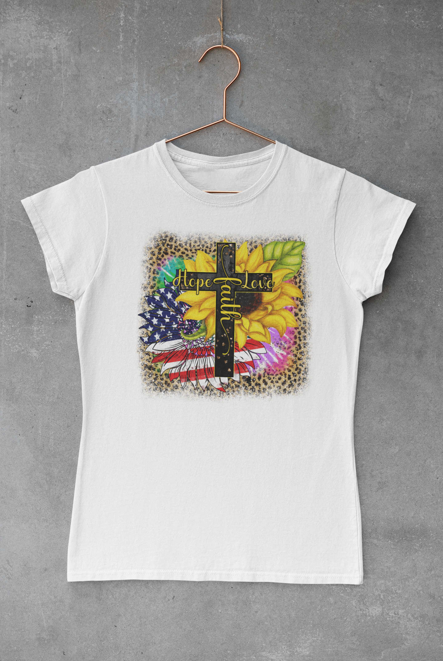 American Flag, Cross & Sunflower Transfer