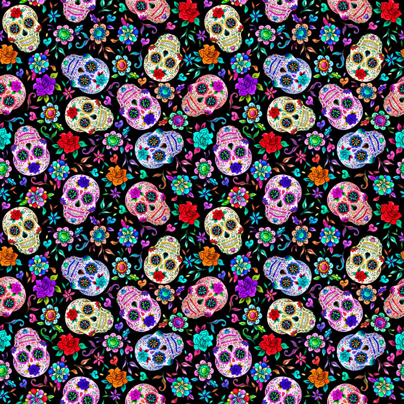 Sugar Skulls Black Background 12x12 Patterned Vinyl Sheet