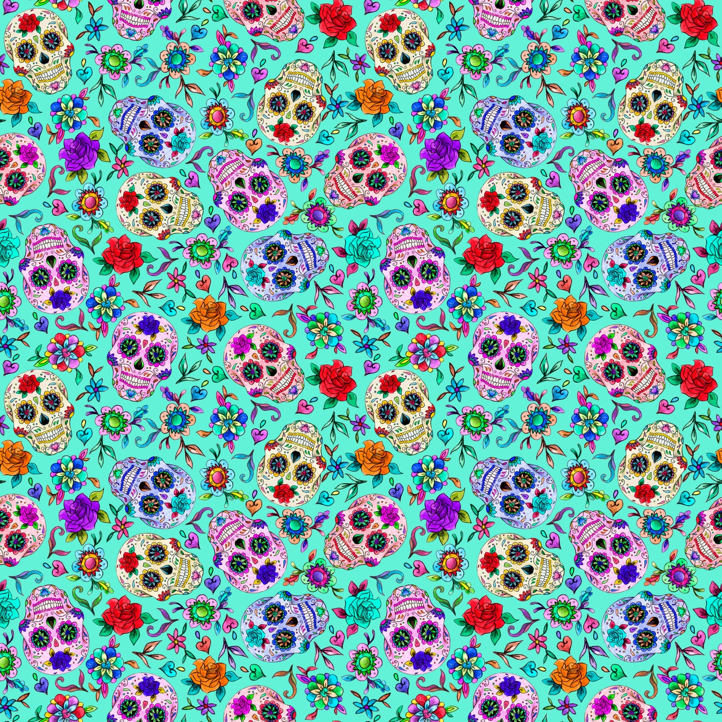 Sugar Skulls Blue Background 12x12 Patterned Vinyl Sheet