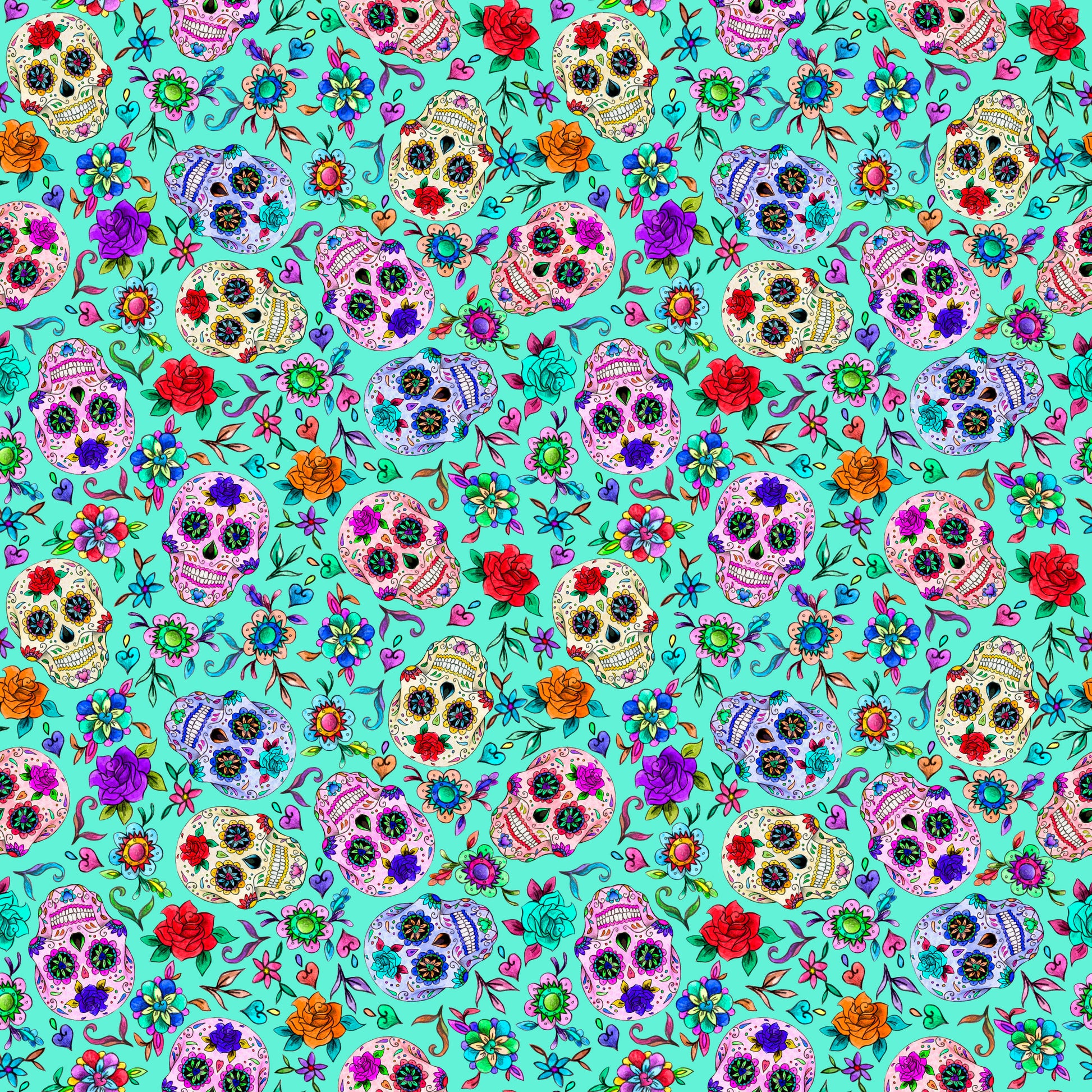 Sugar Skulls Blue Background 12x12 Patterned Vinyl Sheet