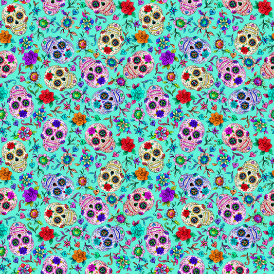 Sugar Skulls Blue Background 12x12 Patterned Vinyl Sheet