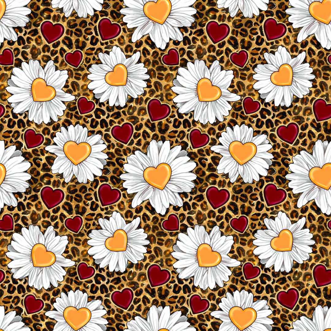 Sunflowers, Hearts & Leopard Print 12x12 Patterned Vinyl Sheet
