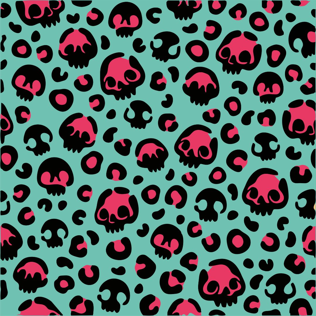 Teal & Pink Skull Leopard Print 12x12 Patterned Vinyl Sheet