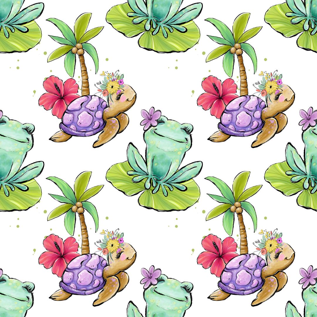 Tropical Turtles & Frogs 12x12 Patterned Vinyl Sheet