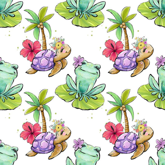 Tropical Turtles & Frogs 12x12 Patterned Vinyl Sheet