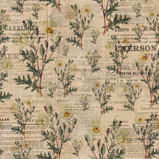 Vintage Wildflowers on Newspaper 12x12 Patterned Vinyl Sheet