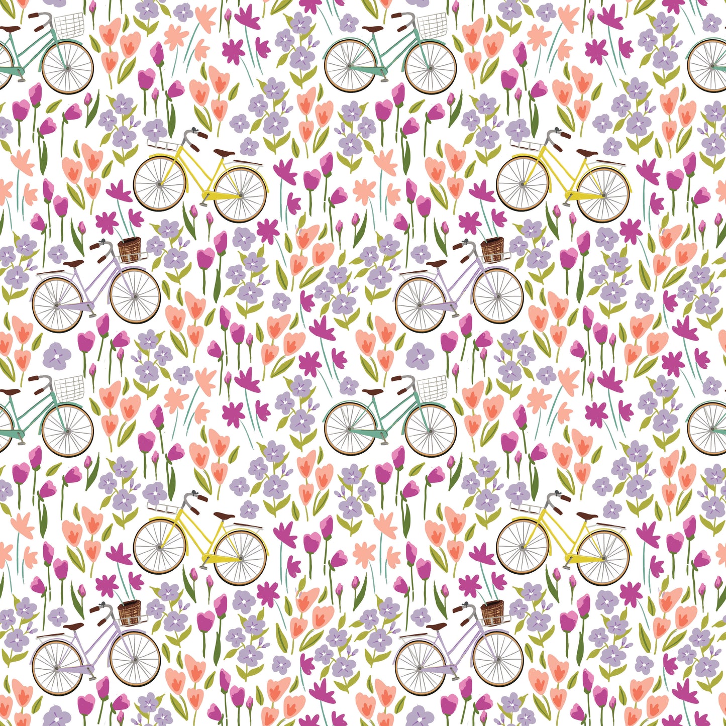 Wild Flowers & Bicycles 12x12 Patterned Vinyl Sheet