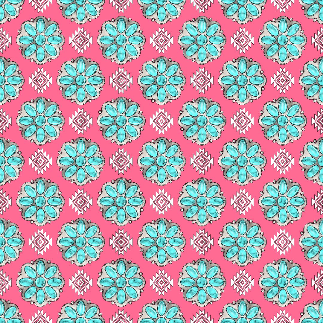 Pink Western With Turquoise Gem 12x12 Patterned Vinyl Sheet