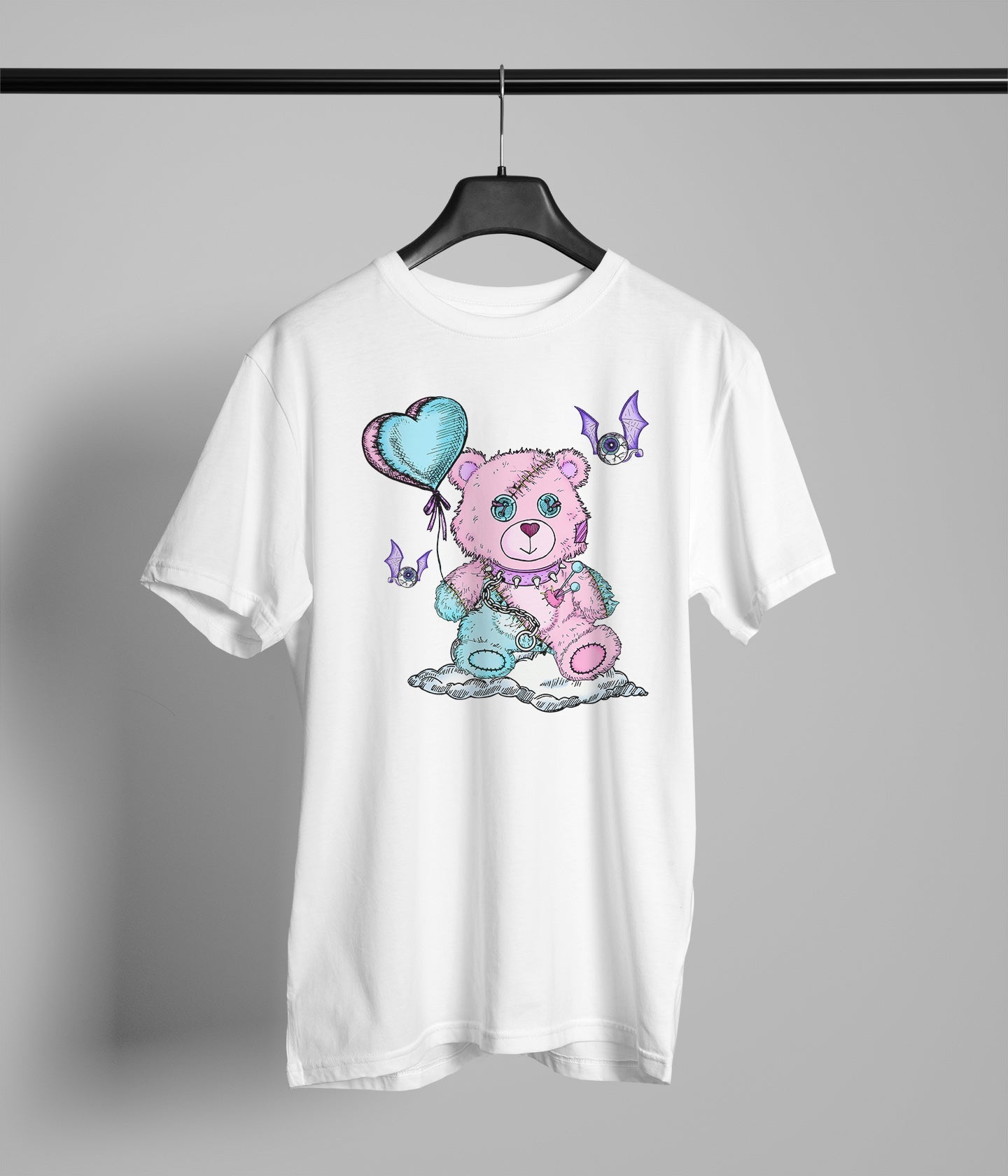 Pink Teddy With Blue Heart Baloons