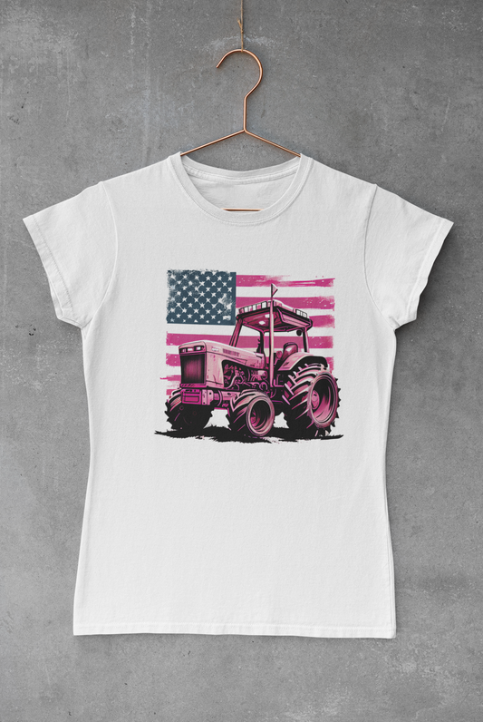 USA Flag Pink Tractor Transfer