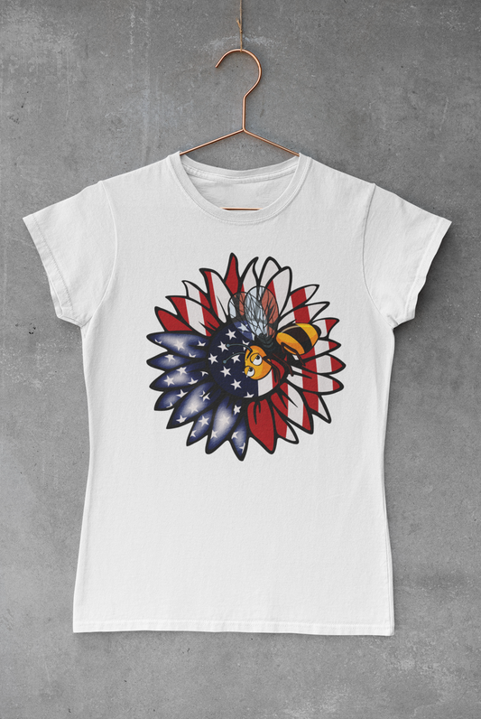 Patriotic Bee Sunflower Transfer