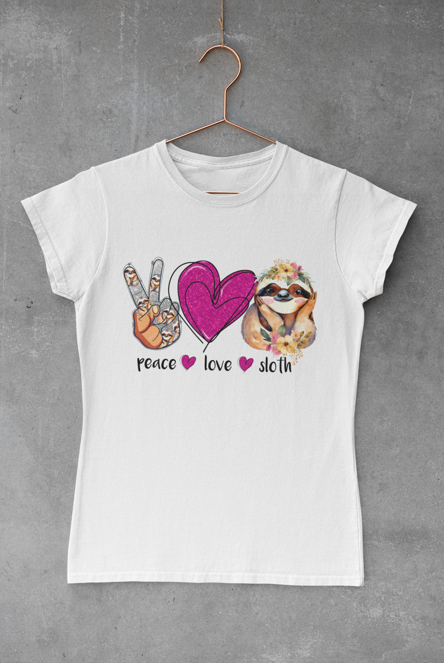 Peace Love Sloth Pink Transfer