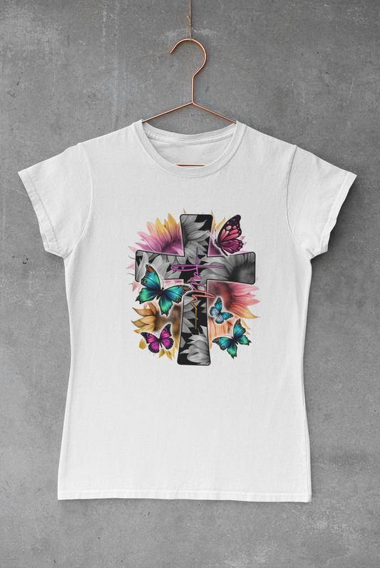 Faith Cross with Butterflies Transfer