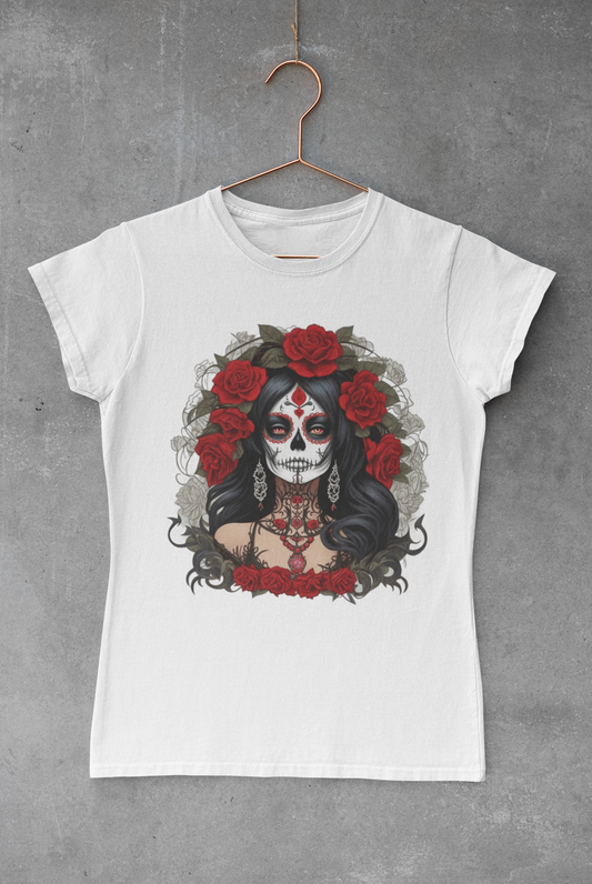 Red Floral Catrina Transfer