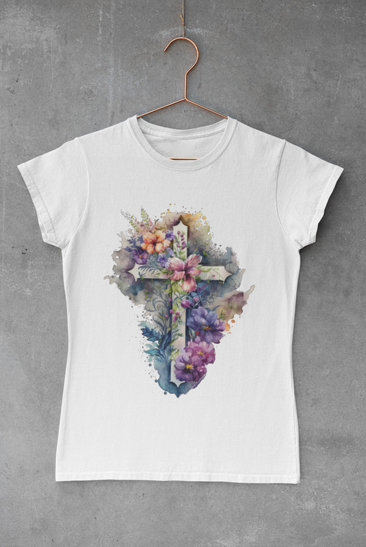 Floral Watercolor Cross Transfer