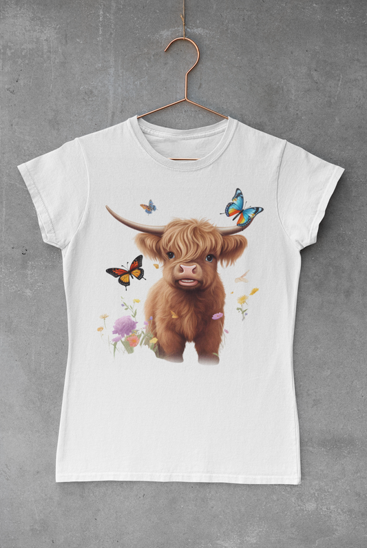 Highland Cow With Butterflies Transfer