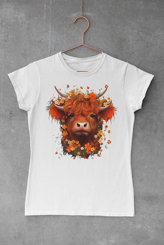 Highland Cow Floral Transfer