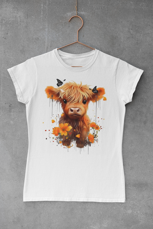 Baby Highland Cow Floral Transfer